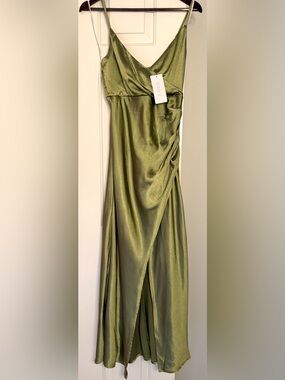 Billy J Elsa Midi Dress Olive Satin Bridesmaid Dress | US Size 8 | NWT